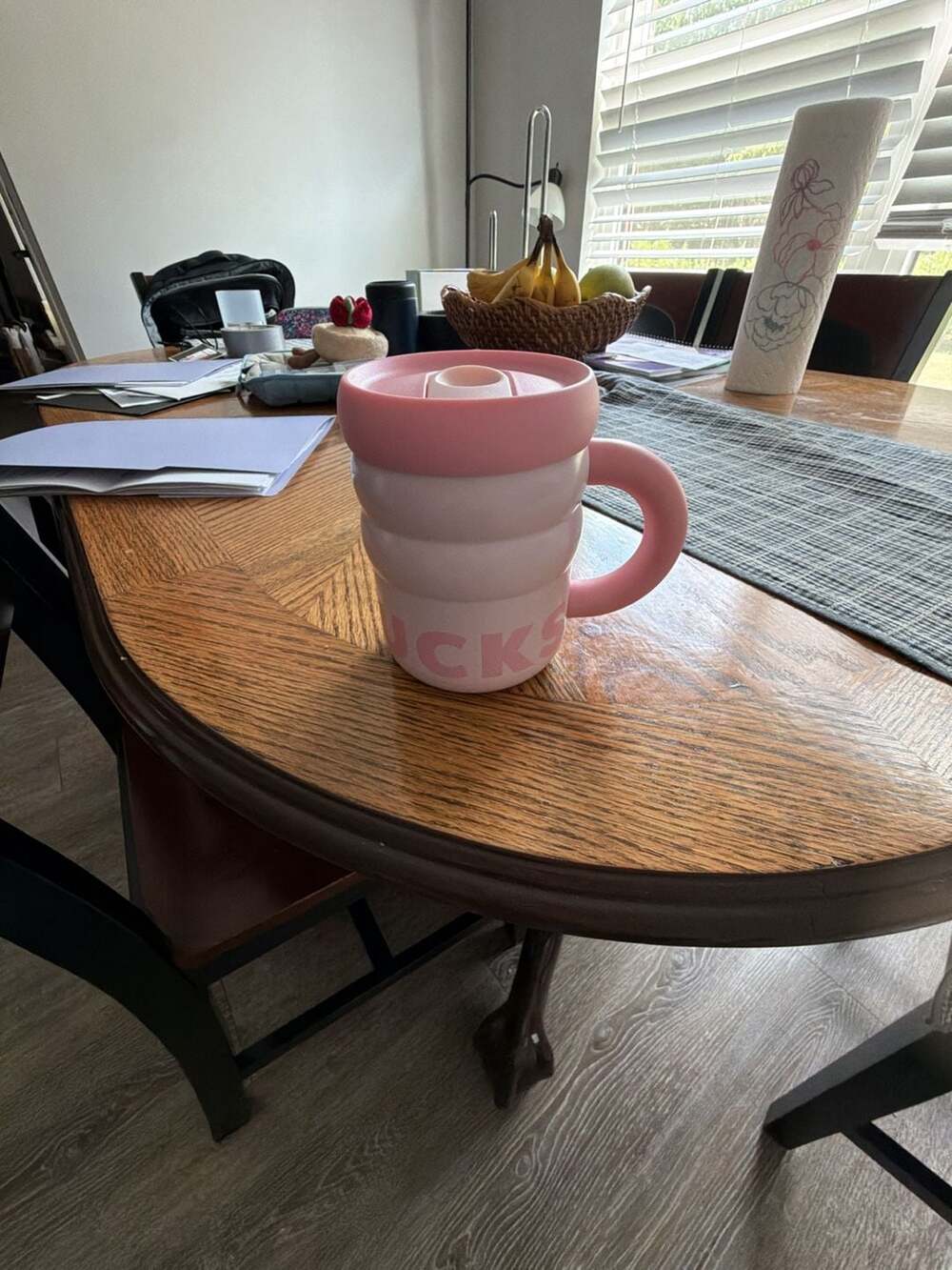 Starbucks pink pleated plastic cold cup New